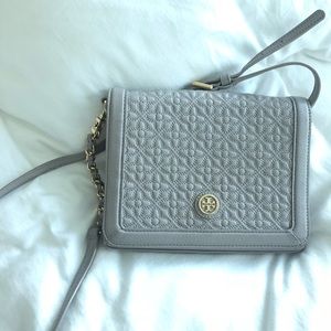 Grey tory burch leather cross body bag